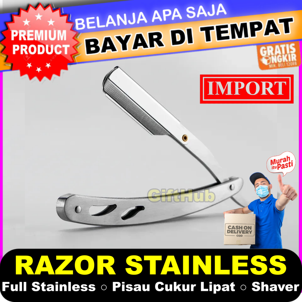 Pisau Cukur Lipat Besi Full Stainless Steel Razor Stainless Blade Manual Shaver Alat Cukur Silet Jen