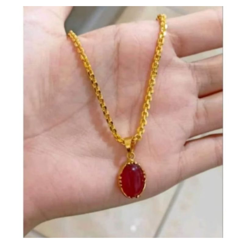 kalung koin asli liontin permata merah delima