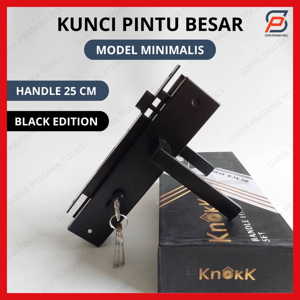Kunci Pintu Besar Set 25 cm Hitam Minimalis / Handle Gagang Pintu Rumah Tipe 077 Knokk