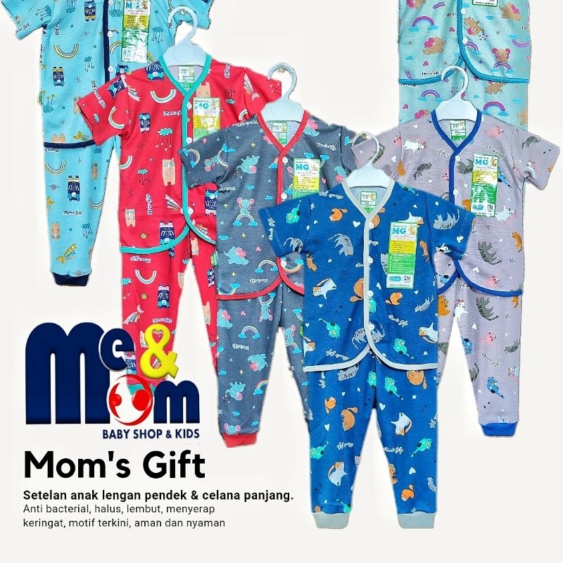 Mom's Gift (MG) Setelan baju piyama bayi dan anak, lengan pendek, bahan premium, 0-3 tahun