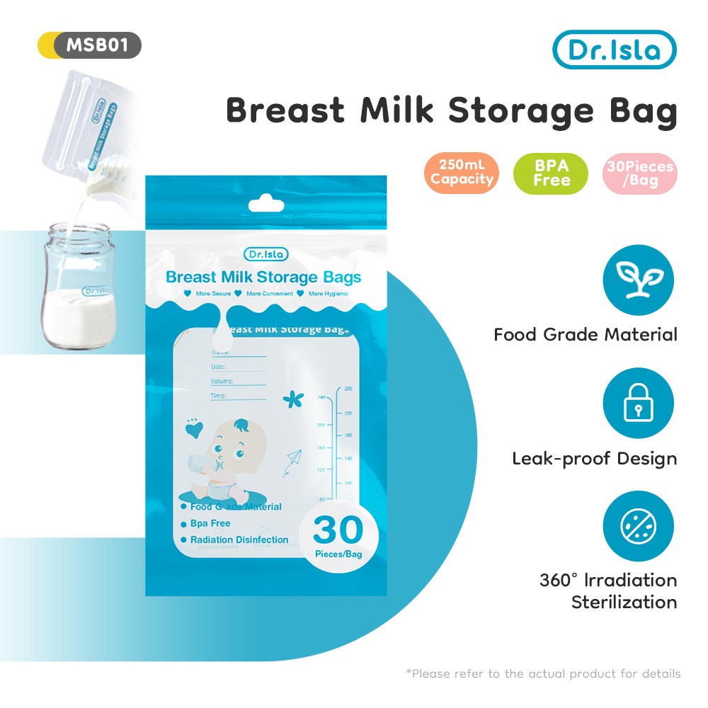 Dr.isla Kantong ASI 250ml/30Pcs Penampung Asi Plastik Asi Kantong Susu Bpa Free Sekali Pakai Breastm