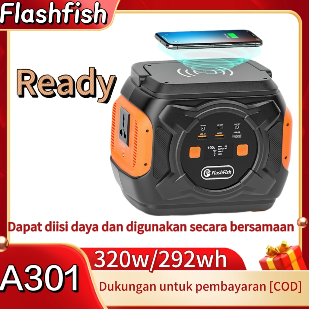 (Ready) FlashFish 220V 320W Power Station Portable Camping Solar Generator PD100W Powerbank Outdoor 