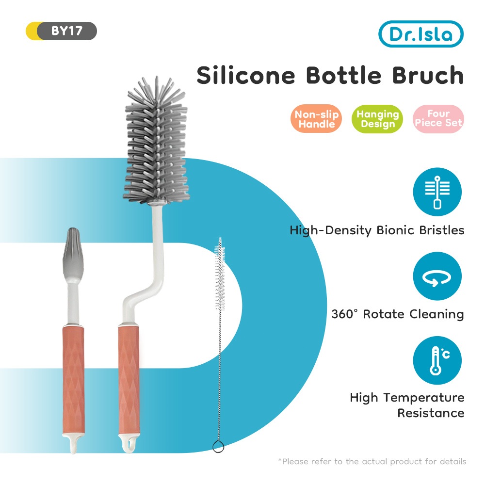 Dr.isla Sikat botol susu bayi BY17 Pembersih Dot Botol Bayi  1 Set 3pcs Sikat Pembersih Perlengkapan