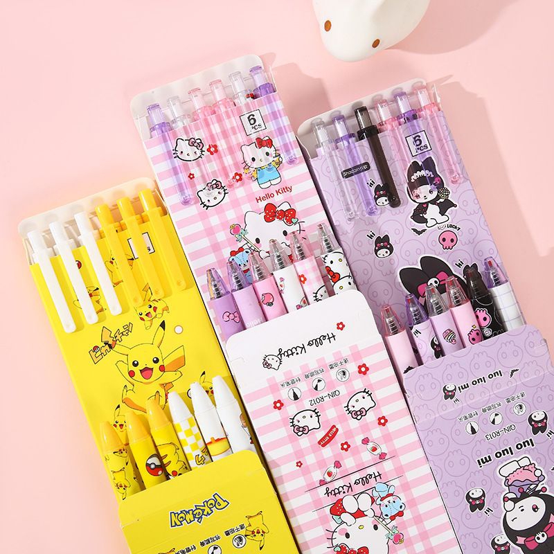

6 Pcs Pulpen Gel Mekanik 0.5 MM Motif Kuromi Pokemon Hello Kitty / Pulpen Gel