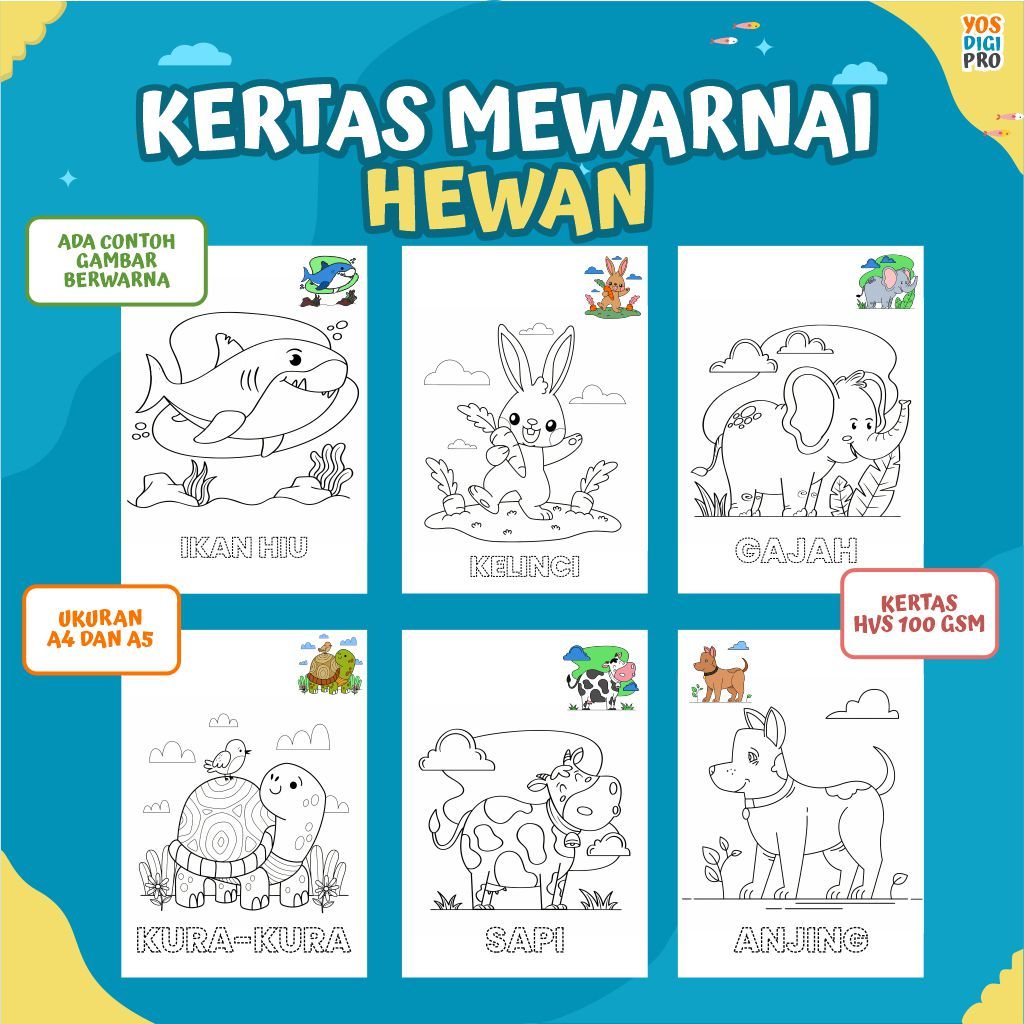 Gambar Mewarnai Anak Tema Hewan / Kertas Gambar Mewarnai Untuk Anak Usia Dini, Tk, SD