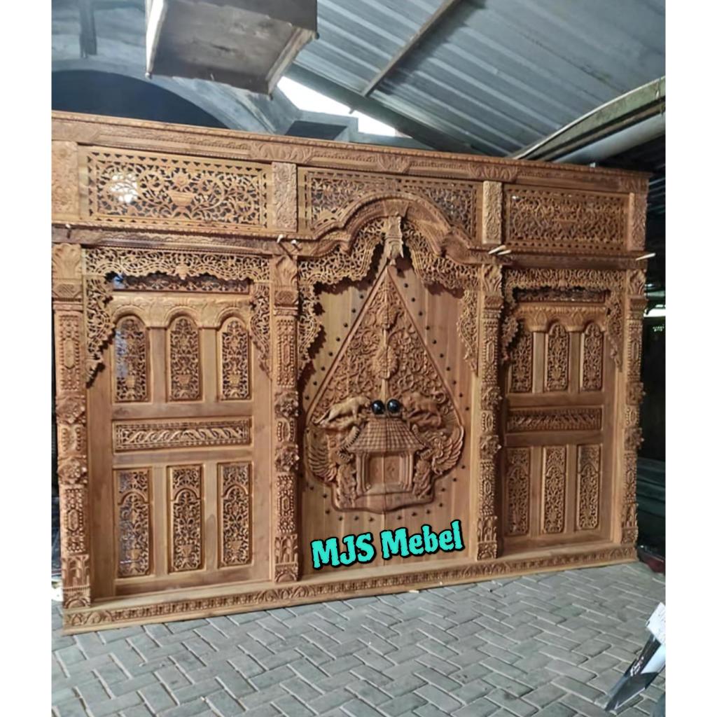 Gebyok 4 Meter Kayu Jati Ukir Jepara Model Pintu Gunungan Kelir Wayang