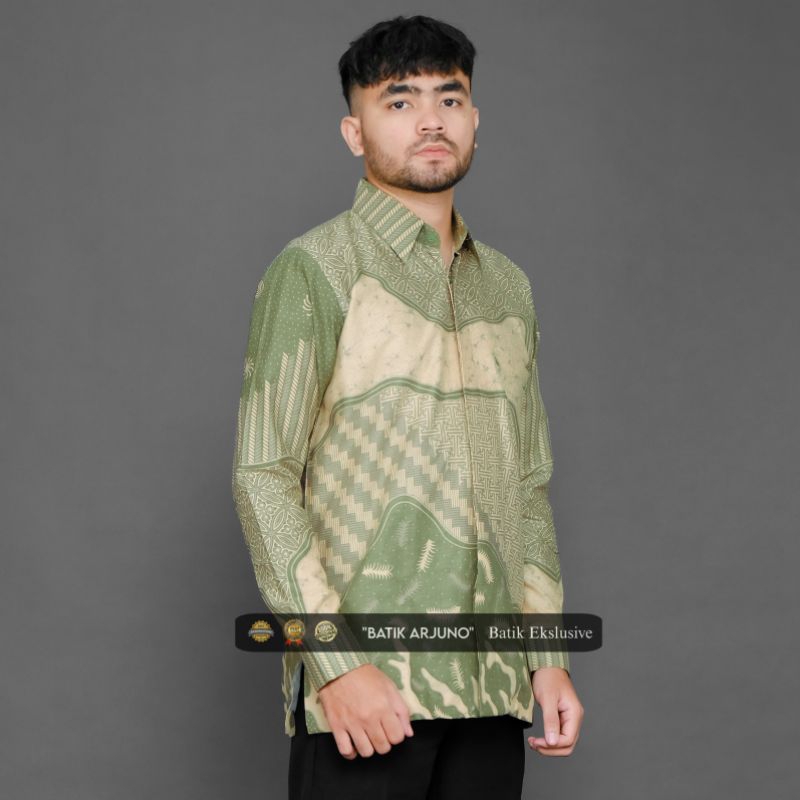 JKU kemeja batik pria sage lapis furing lengan pendek batik pria ekslusive hijau sage