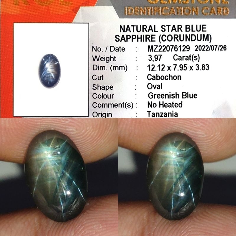 Natural 12 Star Blue Sapphire No Heated Almost 4ct KGL Star Mayung Kenceng Atas Bawah Body Glass