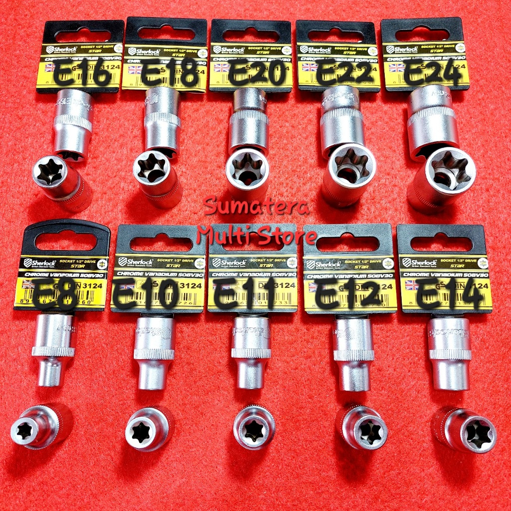 Sherlock Mata Kunci Shok Bintang gagang 1/2" E8 E10 E11 E12 E14 E16 E18 E20 E22 E24 Baja Cr-V - Impa