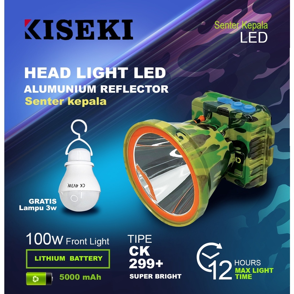 Kiseki Senter Kepala Led Ck-299+ 100Watt Led Waterproof Headlamp