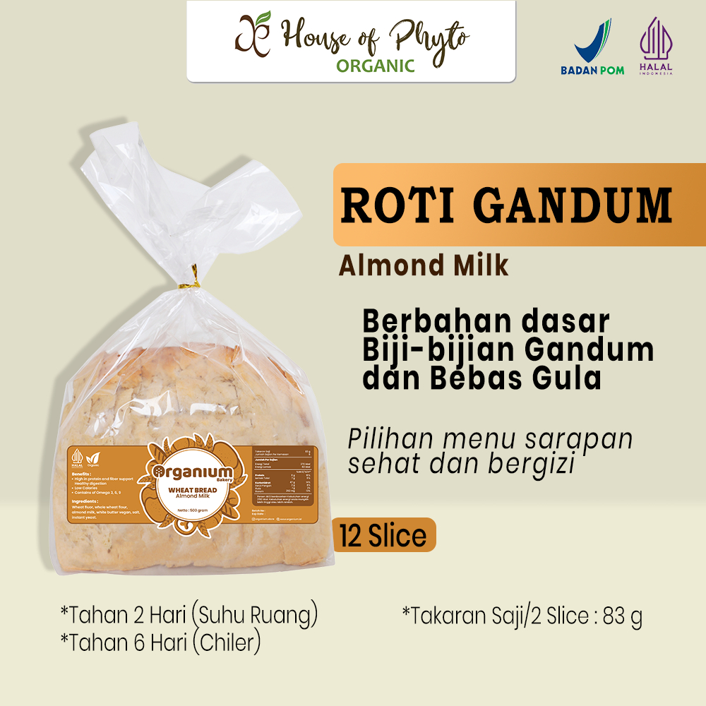 

Organium Wheat Bread Almond Milk , Roti Gandum Almond Milk - 500g