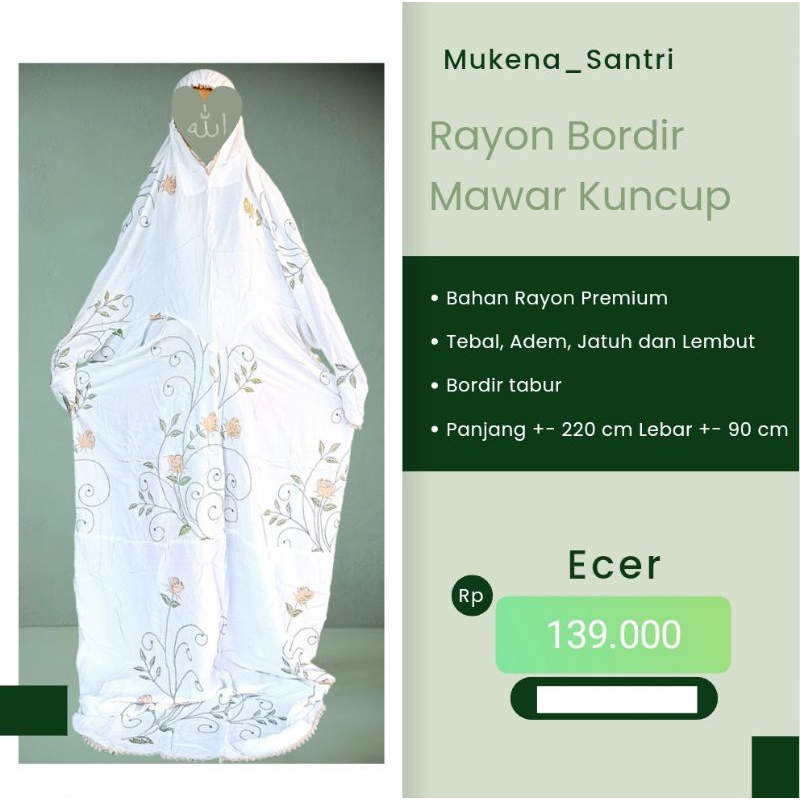 mukena santri terusan lajuran bordir tabur mawar kuncup tali karet wajah dan tali di jari mukena ibu