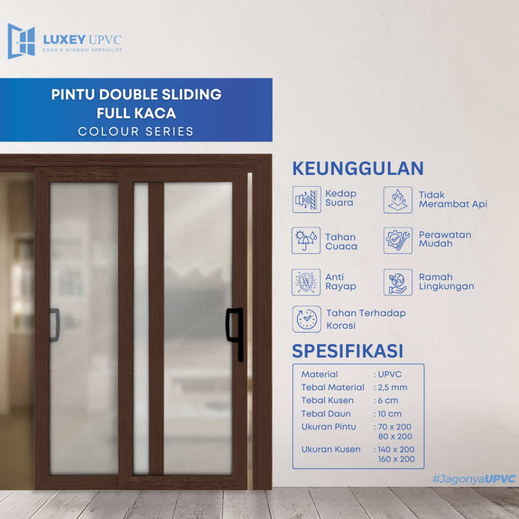 PINTU DOUBLE SLIDING FULL KACA UPVC