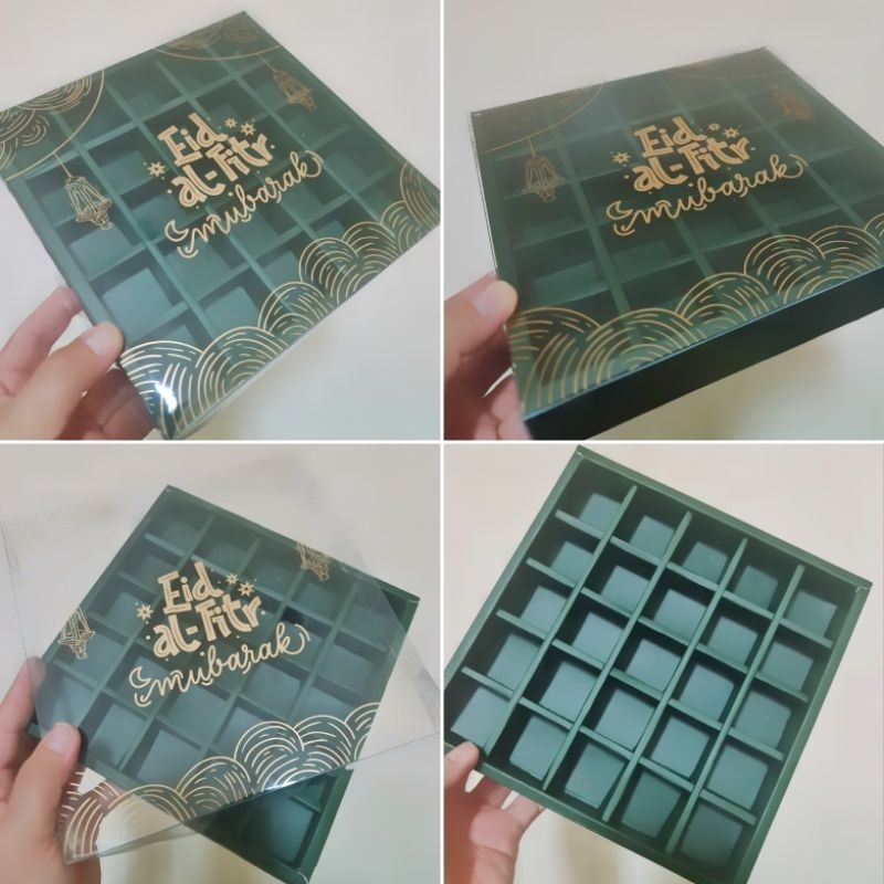 

5 pcs dus mika kemasan kue nastar sekat isi 25 ukuran 3x3x3cm eid al idul fitri hijau tua