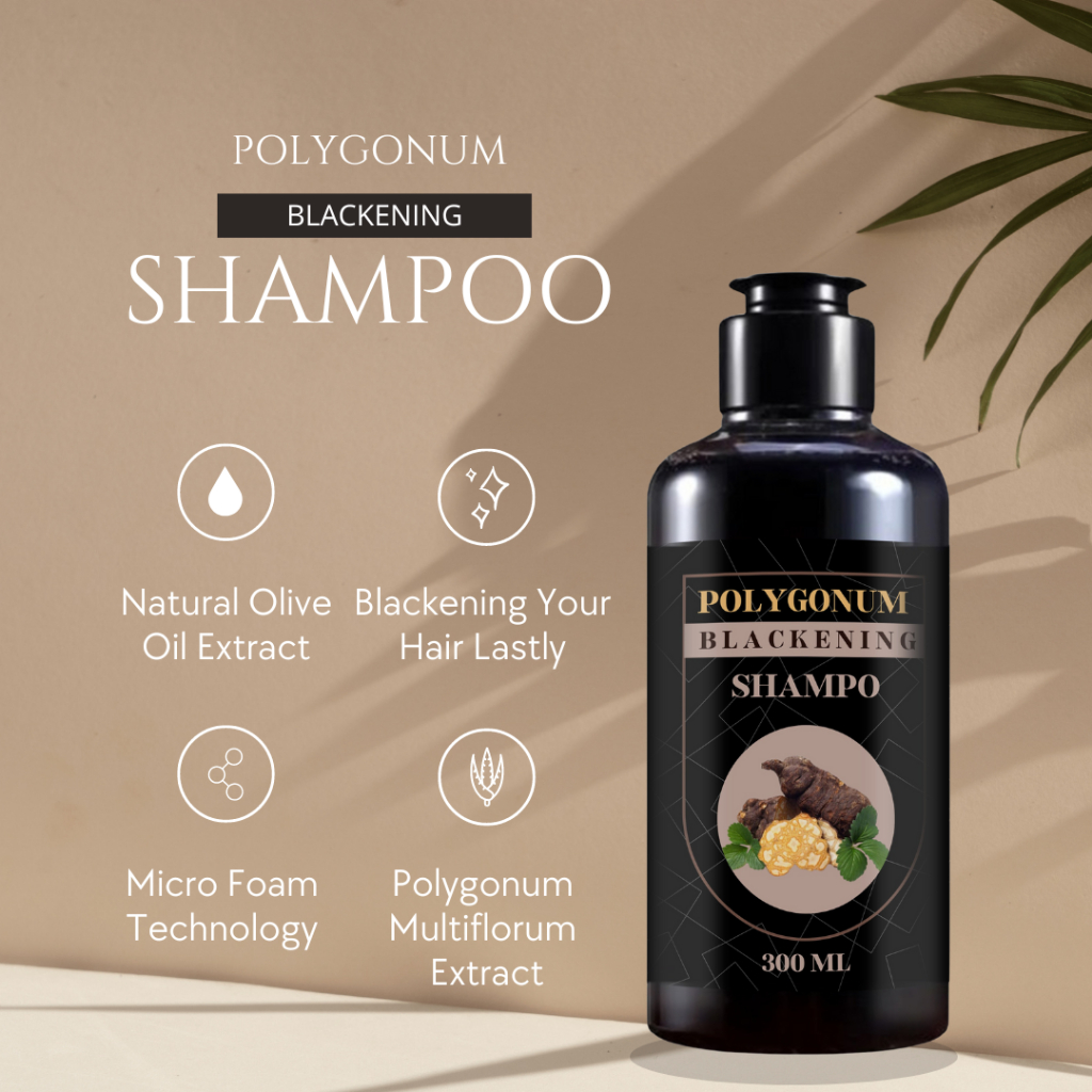 Penghitam rambut alami dan permanen, shampo blackening Polygonum herbal black shampo