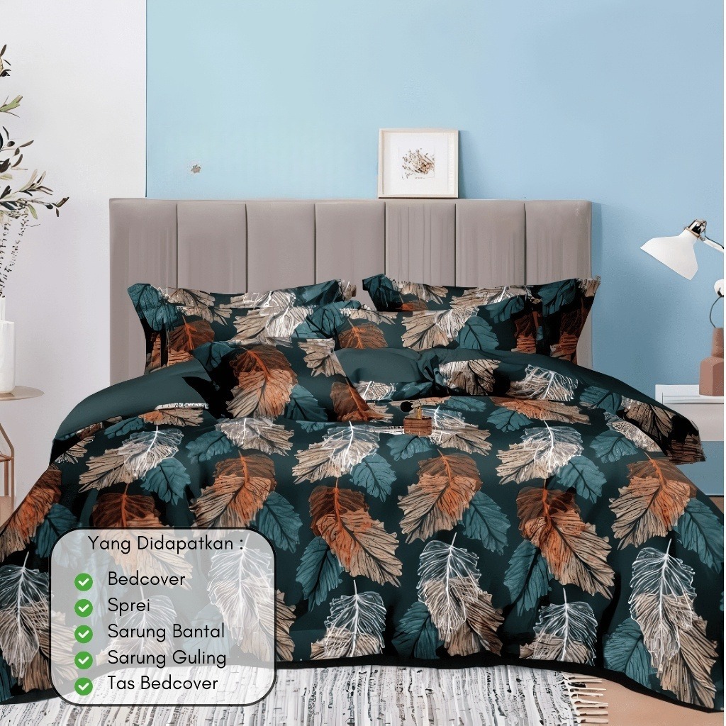 Bedcover Set Sprei MULCH Paket  Kumplit Sprei Sarung Bantal + Sarung Guling Bedcover & Tas Bedcover