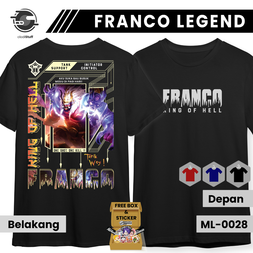 Kaos FRANCO SKIN LEGEND Exclusive Mobile Legends MLBB Lengan Pendek Hitam Combed 24s Pria Wanita