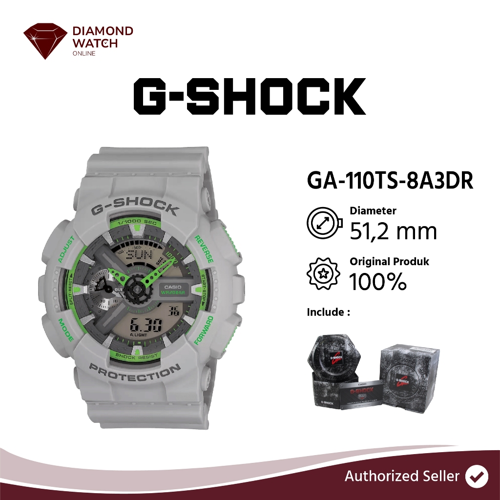 Casio G-Shock Digital Analog 51.2mm Dial Grey Resin Band GA-110TS-8A3DR