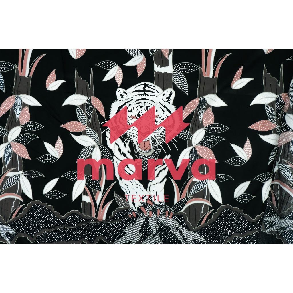 Kain Batik Meteran Premium Bahan 100% katun motif singa warna hitam by Marva textile