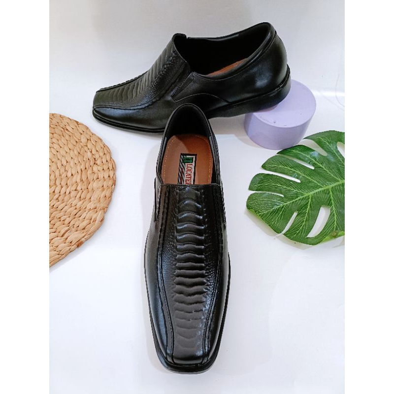 sepatu pantofel pria asli kulit motif buaya