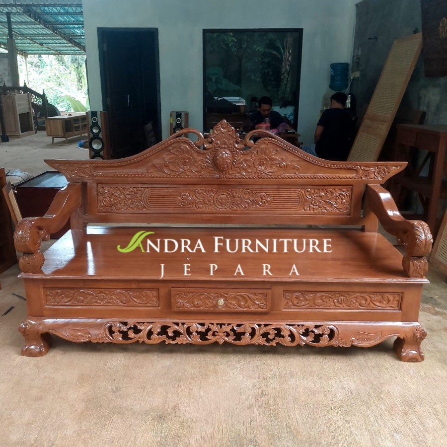 bale bale kayu jati tebal full ukir, bangku kayu jati ukiran jepara