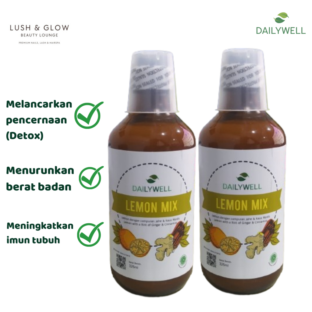 

LUSH AND GLOW x DAILYWELL BUNDLING 2 LEMON MIX 325ML [JUS SLIMMING DAN DETOX TUBUH]