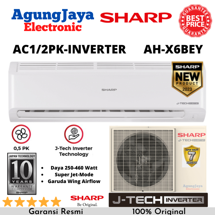 PROMO AC SHARP AH-X6BEY 1/2 PK INVERTER R32 0.5PK J-TECH INVERTER HEMAT LISTRIK (CILEGON SERANG)