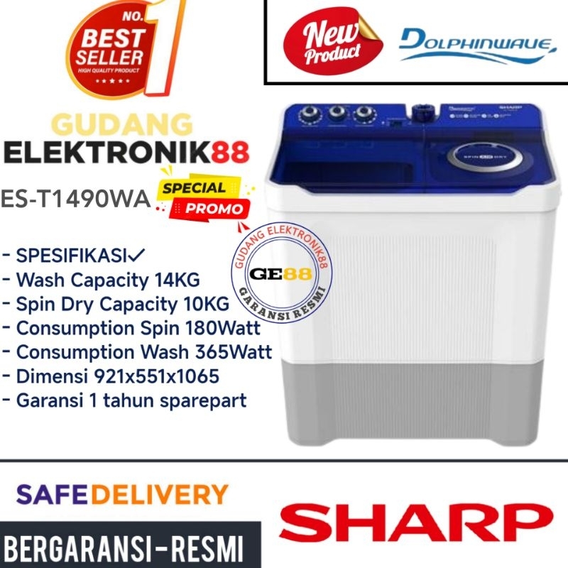 Mesin Cuci SHARP 2 Tabung 14 Kg ES-T1490 Low Watt Murah Promo Gratis Ongkir Khusus