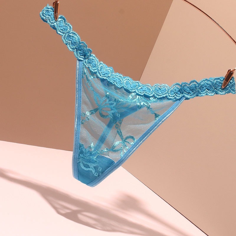G String Sexy Low Waist Celana Bahan tipis Lace Motif Bunga Thong Wanita C2710