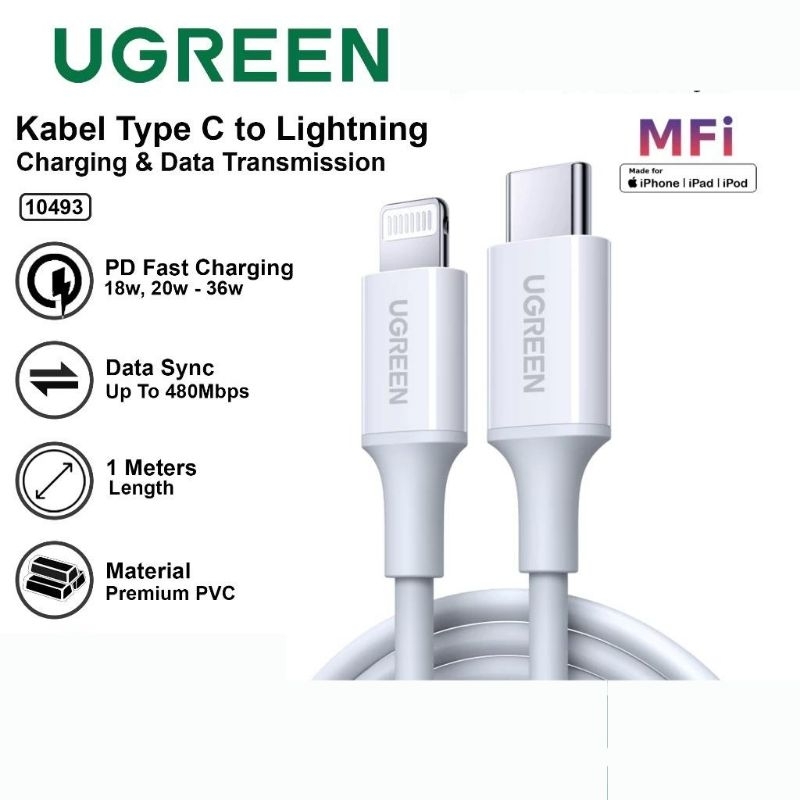 UGREEN MFi Kabel Data / Charger USB C To Lightning MFi 1M Untuk iPhone 14 13 pro Max 13 / 12 / 11 / 