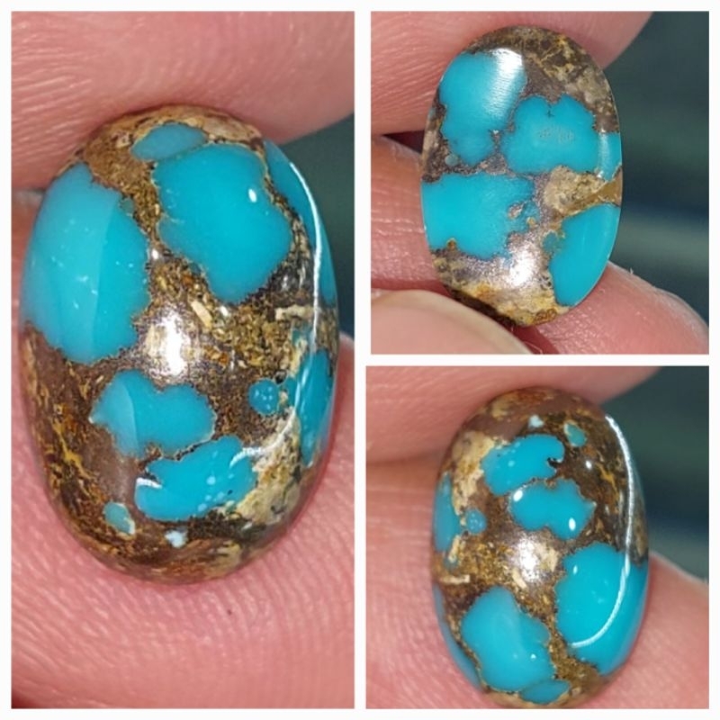 Batu Pirus Persia Biru Full Daging Porselen Ceplok Motif Tapak Jalak