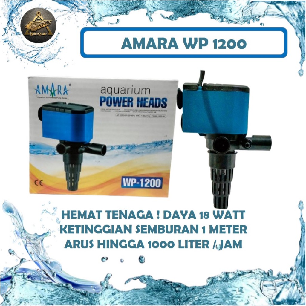 AMARA WP 1200 POMPA CELUP UNTUK FILTER AQUARIUM 1000 LITER/JAM DAYA 18 WATT 1 METER TIDAK BERISIK