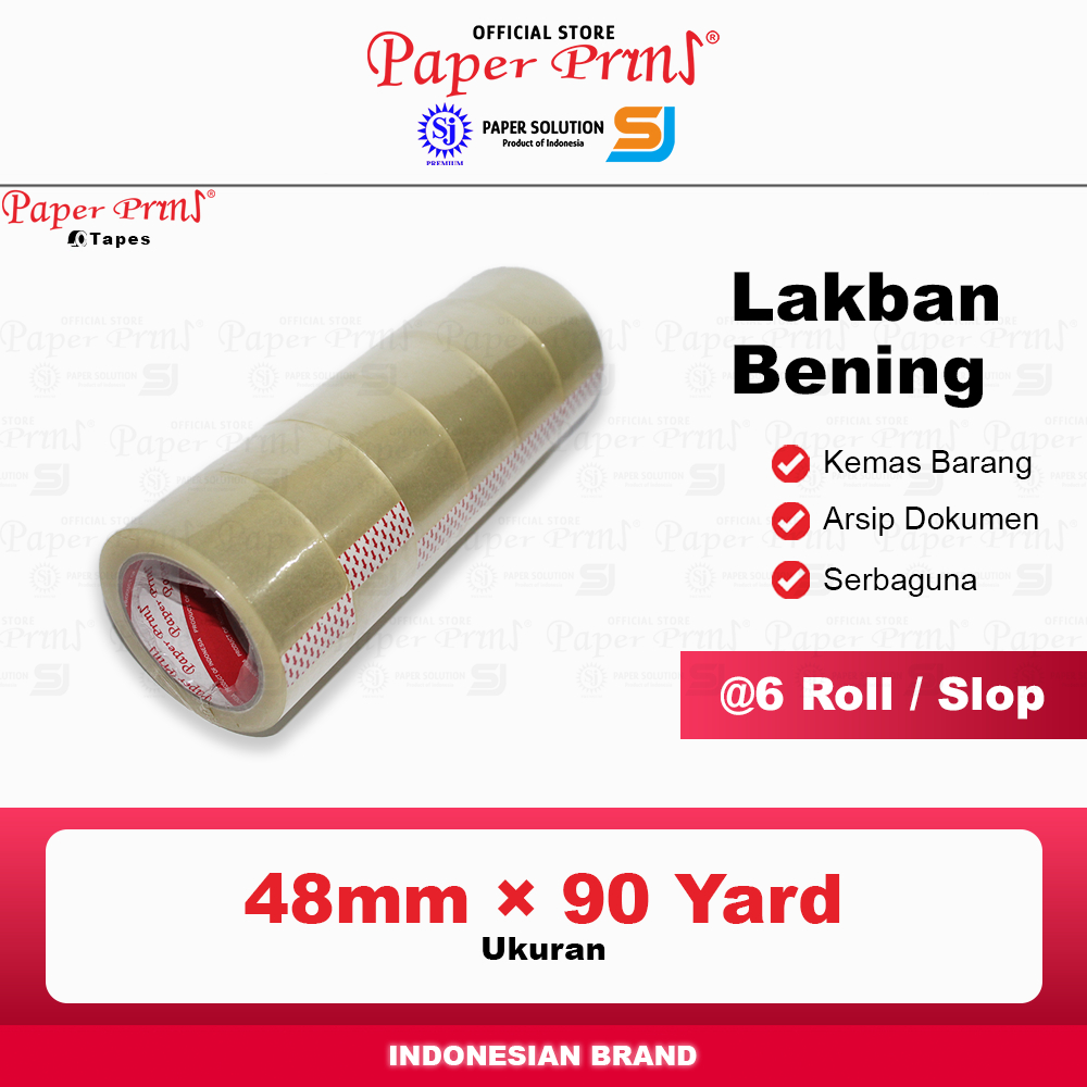 

Lakban Bening Packaging Tape Paperpryns 2 Inci 48mm X 90 yard (@1 Slop isi 6 Roll)