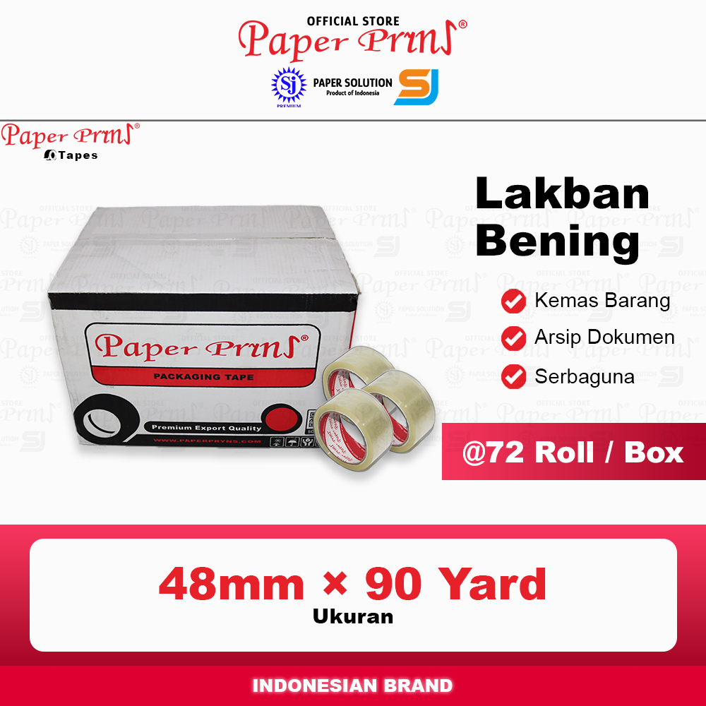 

Lakban Bening Packaging Tape Paperpryns 2 Inci 48mm X 90 yard (@1 Box isi 72 Roll)