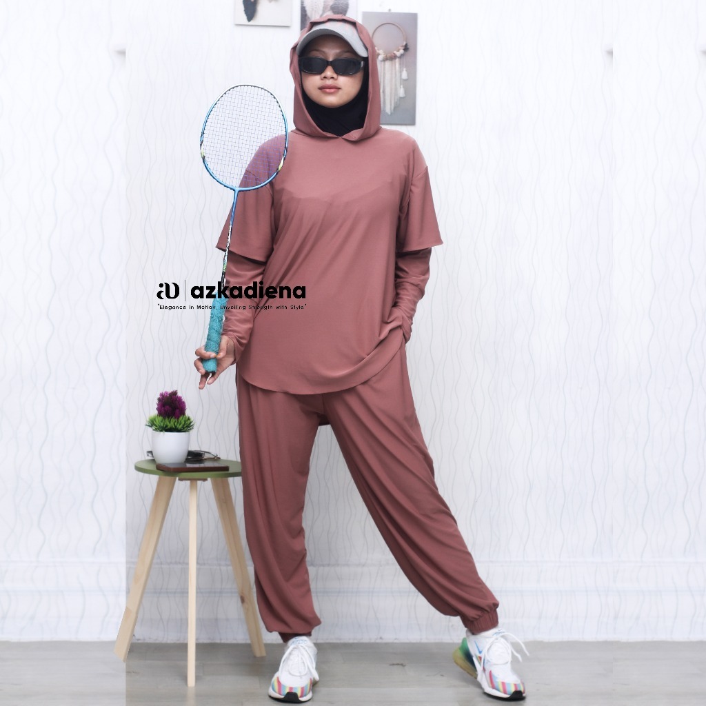 SETELAN OLAHRAGA WANITA MUSLIM BAJU PAKAIAN OLAHRAGA WANITA HIJAB MUSLIMAH SETELAN ONE SET SPORT HIJ