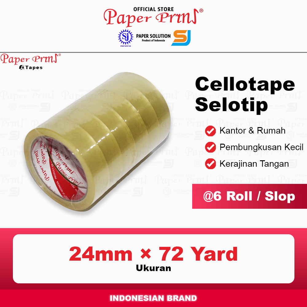 

Selotip Cellotape Isolasi Bening 1 Inch Paperpryns 24mm x 72 yard (@1 Slop isi 6 Roll)