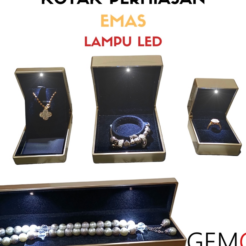 KF7 Kotak Perhiasan Berlampu Warna Emas Set  Cincin  Liontin  Gelang  Kalung Koye  Jewelry Box Tempa