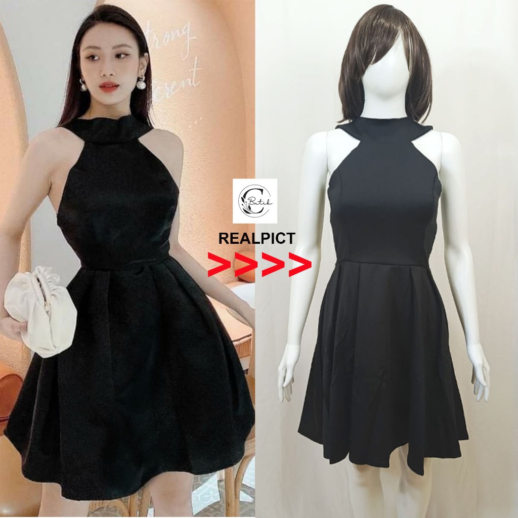 2022 Dres Pesta Party Wanita Warna Hitam PInk LC Sexy - Gaun Wanita Dewasa Aline Kekinian Bahan Scub