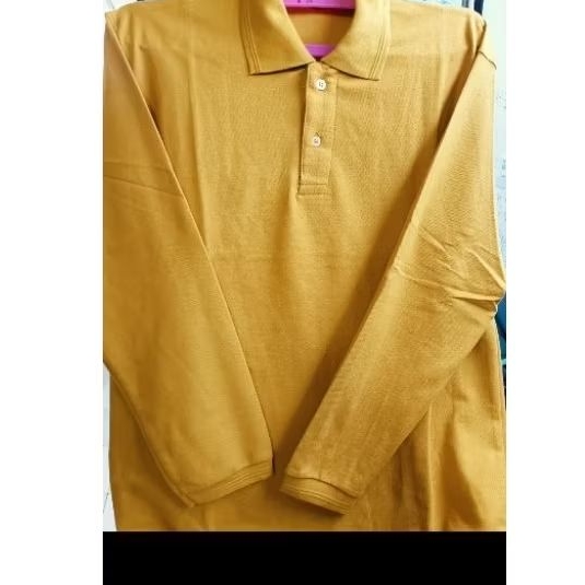 kaos polo shirt tangan panjang warna mustard kuning kunyit