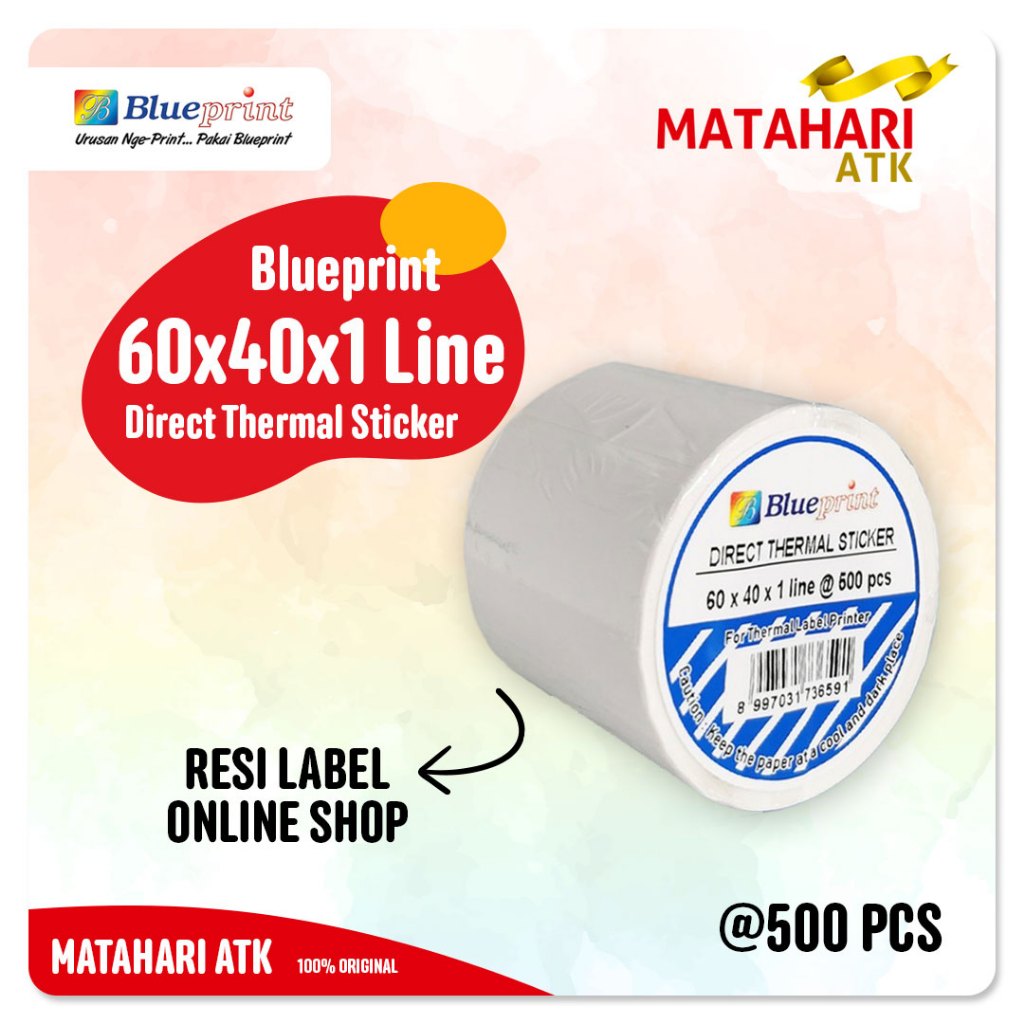

(1 Roll) Direct Thermal Sticker 60x40 BLUEPRINT Kertas Label Stiker 60 x 40 mm 1 Line Isi 500