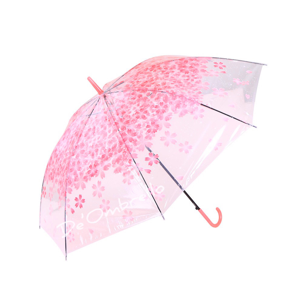 (005EE-1)Payung PVC Tongkat Transparant Motif Sakura/Payung Korea/Payung Tongkat