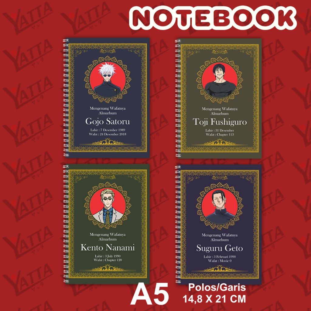 

Notebook Anime Ukuran A5 14,6 cm x 21 cm Jujutsu Kaisen YASIN Gojo Geto YOTAKUSHOP