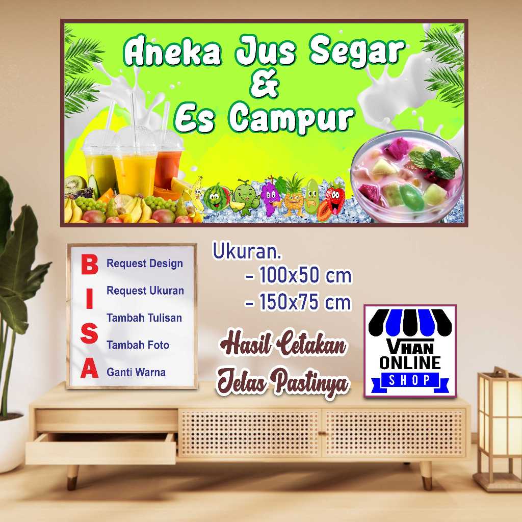 Cetak Spanduk Banner Jualan Jus Segar dan Es Campur