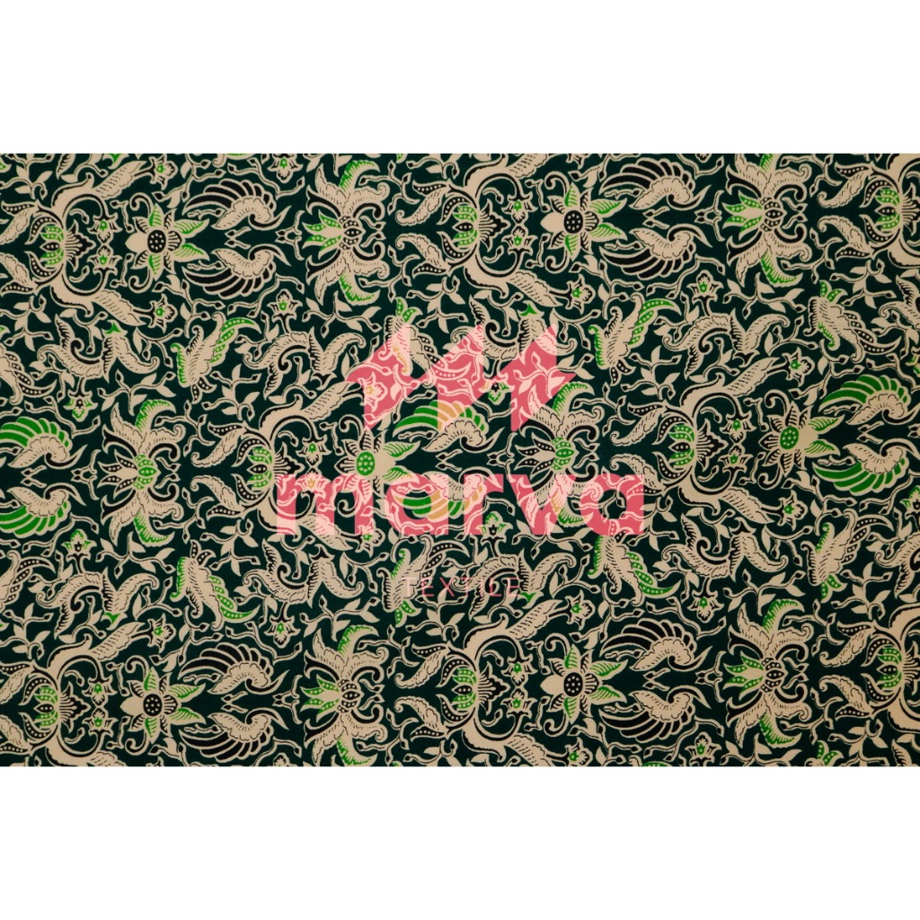 Kain Batik Meteran Premium Bahan 100% katun motif bunga klasik hijau  by Marva textile