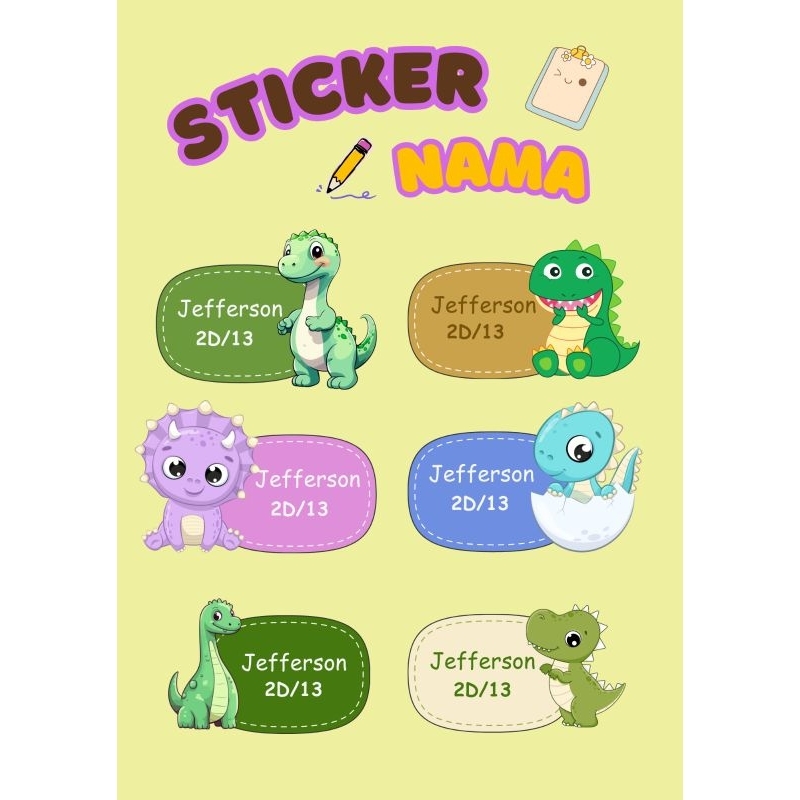 

stiker nama anak laki | sticker name boy | stiker dinosaurus