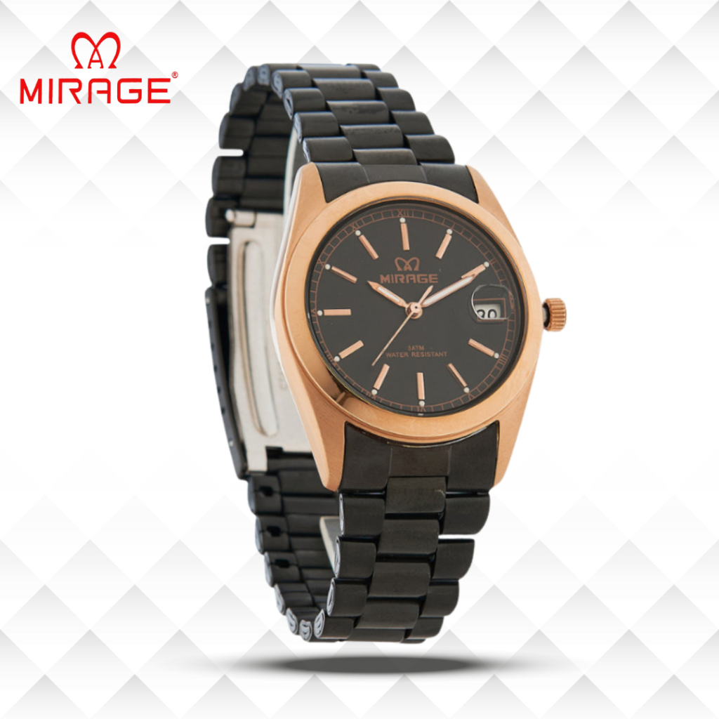 Mirage Jam Tangan Pria Analog TS 195 M Black Rose Gold Original Stainless