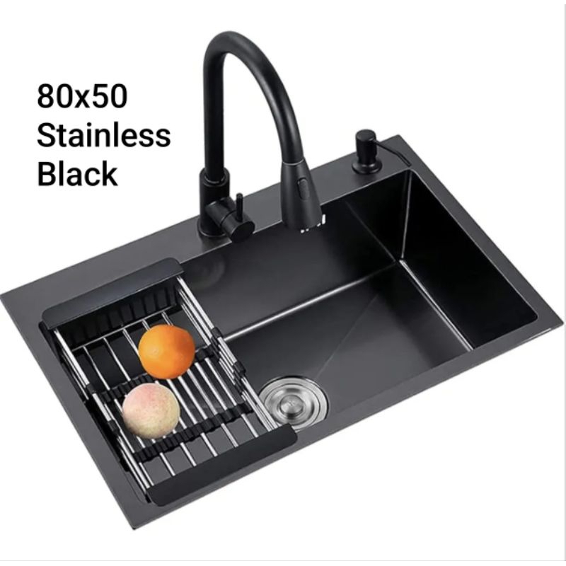 Kitchen Sink 8050 / Sink Single Bowl Besar 80x50 / Sink Hitam / Sink Black / Sink Stainless 1 Lubang