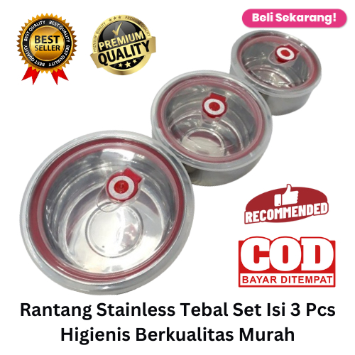 [BISA COD] DISKON Rantang Stainless Tebal Set Isi 3 Pcs Higienis Berkualitas Murah Tempat Bekal Temp