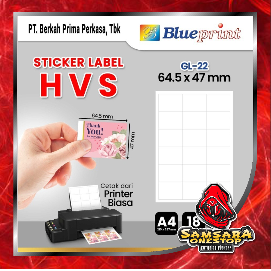 

Kertas Stiker Label HVS Doff A4 BLUEPRINT Uk 64,5 x 47 mm - 20 lembar