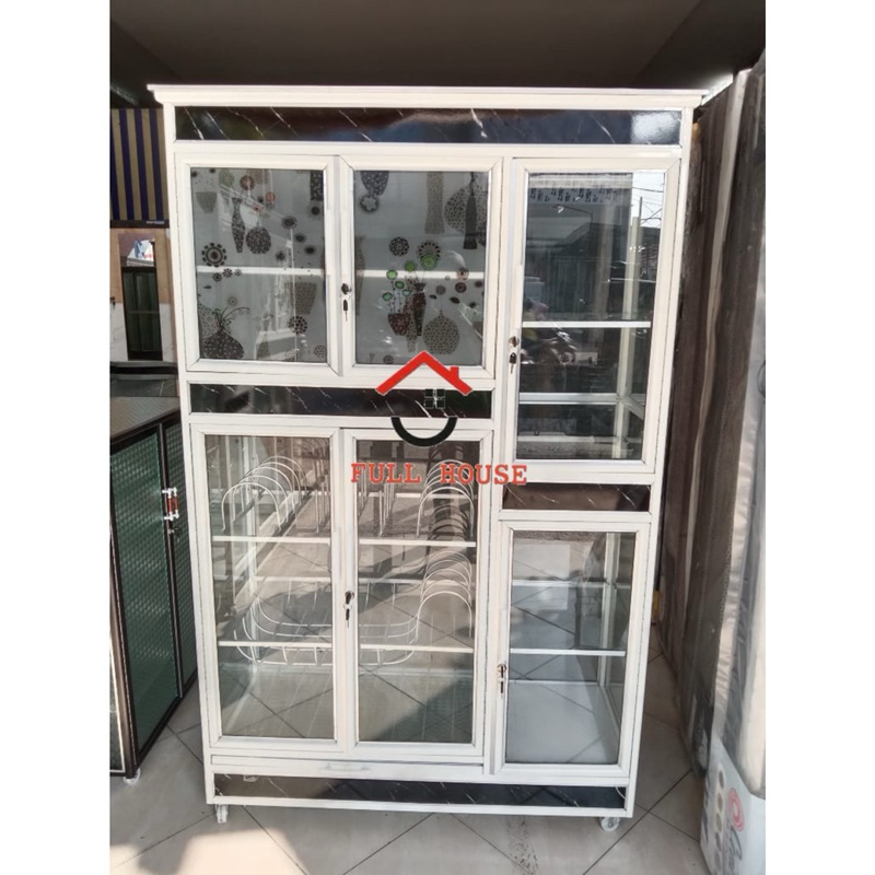 (fullhouse furniture) rak piring aluminium rak dapur kitchen set almini full kaca dengan rak sliding
